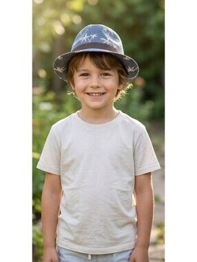 Navy Blue Boys Straw Fedora Hat Tropical Print